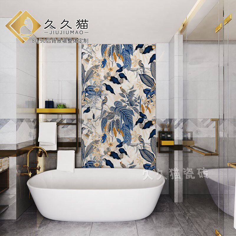 热带卫生间瓷砖背景墙砖植物墙砖定制800x800厨卫瓷砖花砖现代