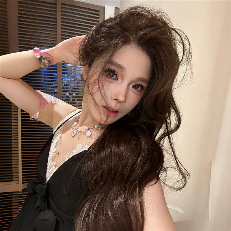 《南法浪漫》黑茶色大波浪中分卷发假发女全头Q套前蕾丝高颅顶层