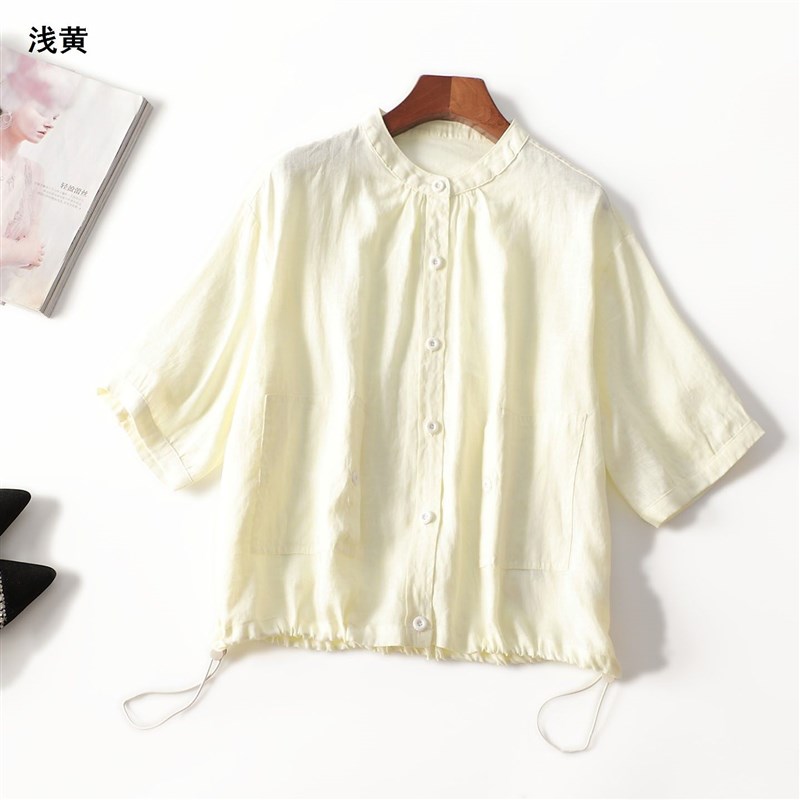 411665 夏麻衬衫 女中长款五分袖