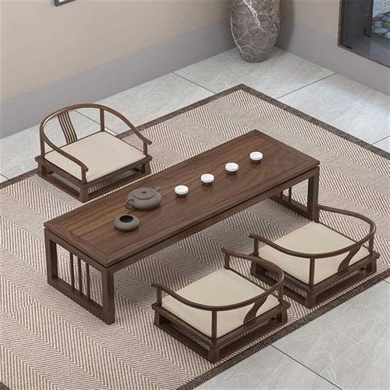 新中式实木榻榻米茶桌茶室飘窗洽谈矮桌小户型家用功夫泡茶桌