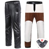 男士 耐 钓鱼皮裤 加绒加厚骑行机车保s暖防水防风松紧腰工作裤 男式