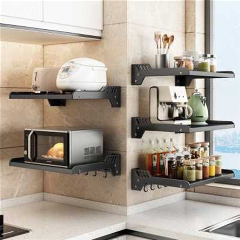 新款爆品厨房微波炉置物架免打孔挂墙上放烤箱架子家用壁挂式收纳