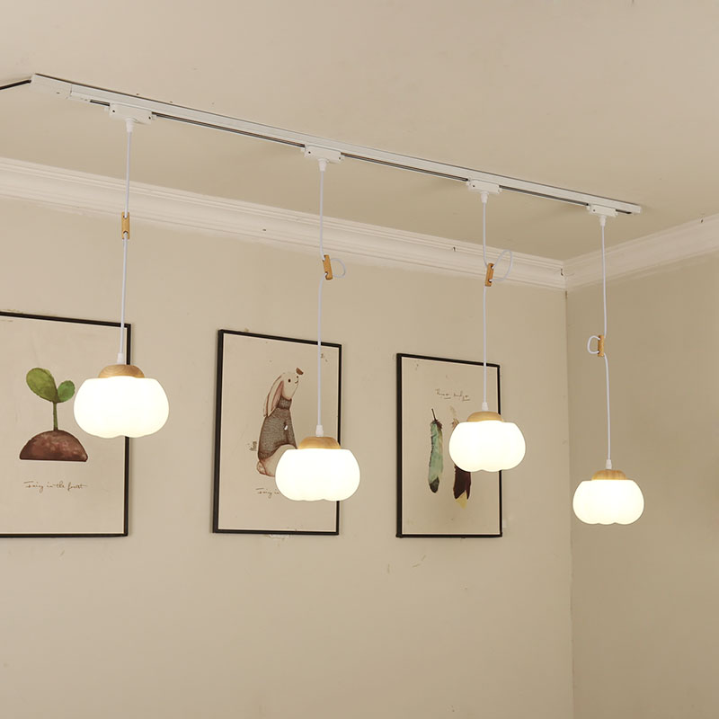 可移位轨道吊灯新款奶油原木风可调节商用饭厅吧台云朵棉花导轨灯