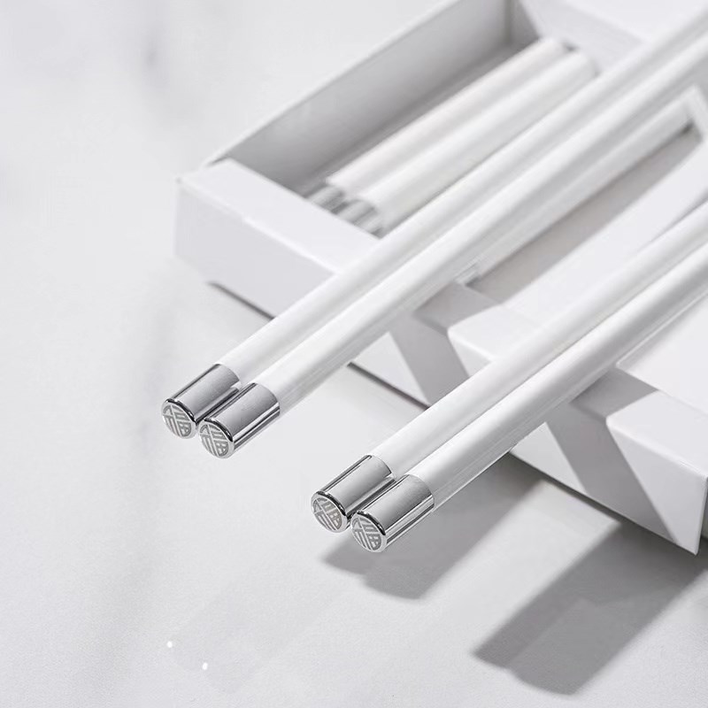 家用陶瓷筷子白色时尚高档餐具不发霉防滑筷子10双礼盒套装骨瓷筷