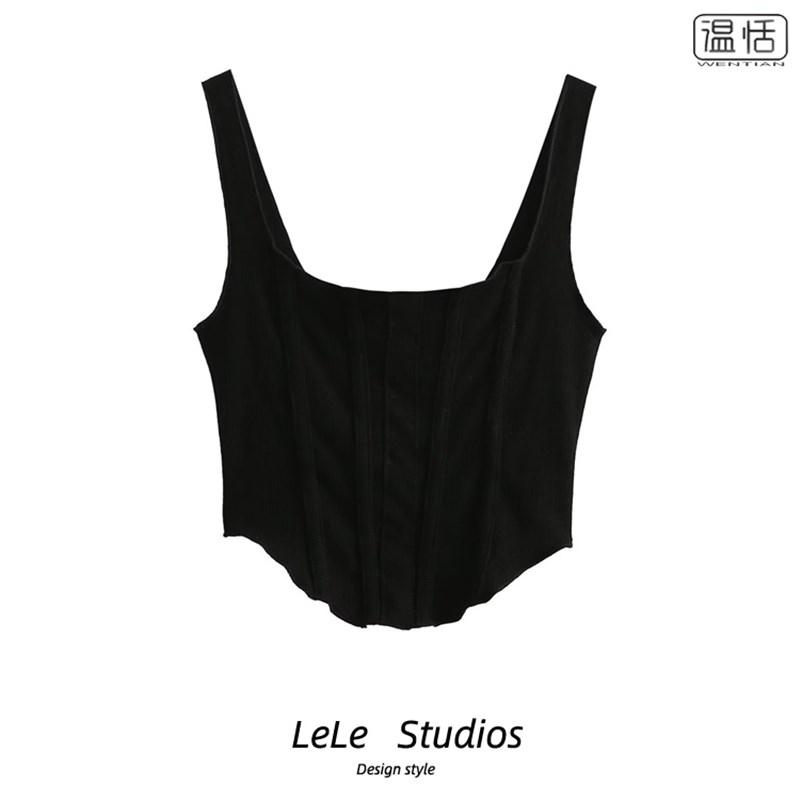 【包邮】欧美风复古修身显瘦黑色吊带背心毛毛领短款披肩针织上衣