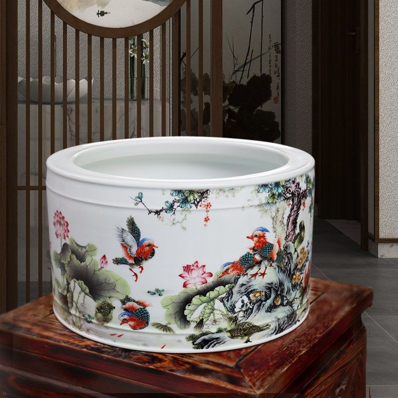 景德镇陶瓷器金鱼缸乌龟缸荷花睡莲缸直筒笔海笔筒桌面收纳中国风