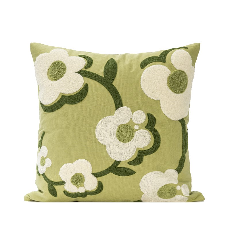 NEWC新宸优品绿色田园毛巾绣花抱枕套客厅沙发飘窗装饰靠垫可拆洗
