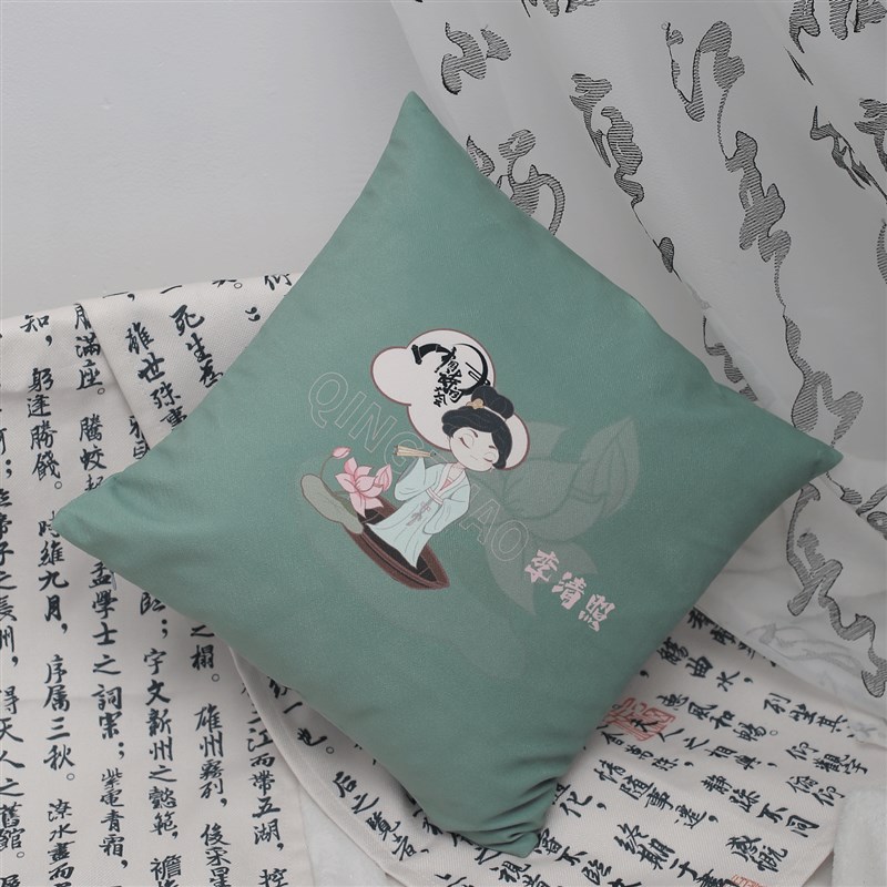 中国诗词大会文创少年李清照抱枕创意中式沙发靠垫办公室床头靠枕