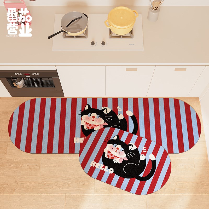 厨房吸水吸油防滑地垫可爱卡通皮革垫子免洗可擦脚垫耐脏长条地毯