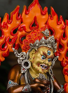 闯隆《黑财神摆件》铜像10寸手工彩绘紫铜鎏金鎏银五路财神像桌面