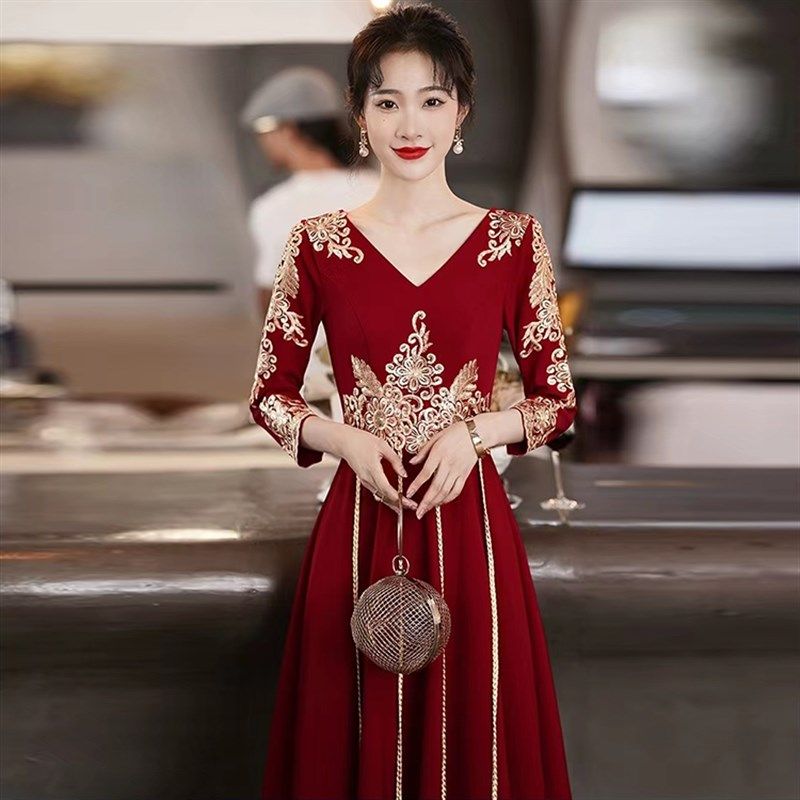 高级感大码孕妇中式改良旗袍敬酒服新娘高腰遮肚子结婚礼服秀禾服