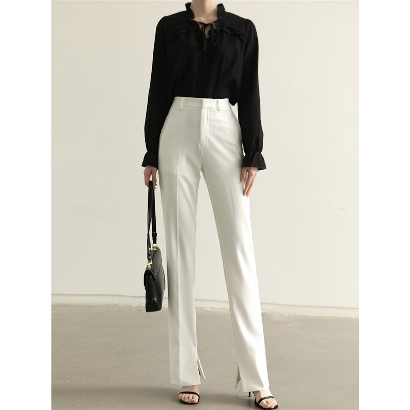 黑色显瘦夏薄款175高腰窄款直筒裤分叉女高个子白色垂感长裤子165