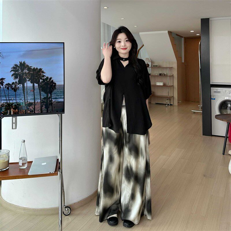 慕翎大码女装宽松黑色百搭v领显瘦休闲装衬衫女气质百搭女上衣