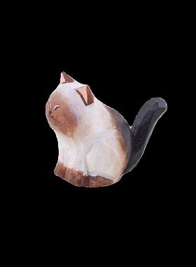 纯手工暹罗猫咪木雕桌面小摆件居家饰品木质雕刻装饰礼物可爱礼盒