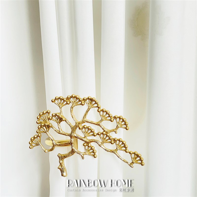 松树纯铜挂钩植物黄铜窗帘美式装饰挂物法式复古绑带欧式植物墙钩
