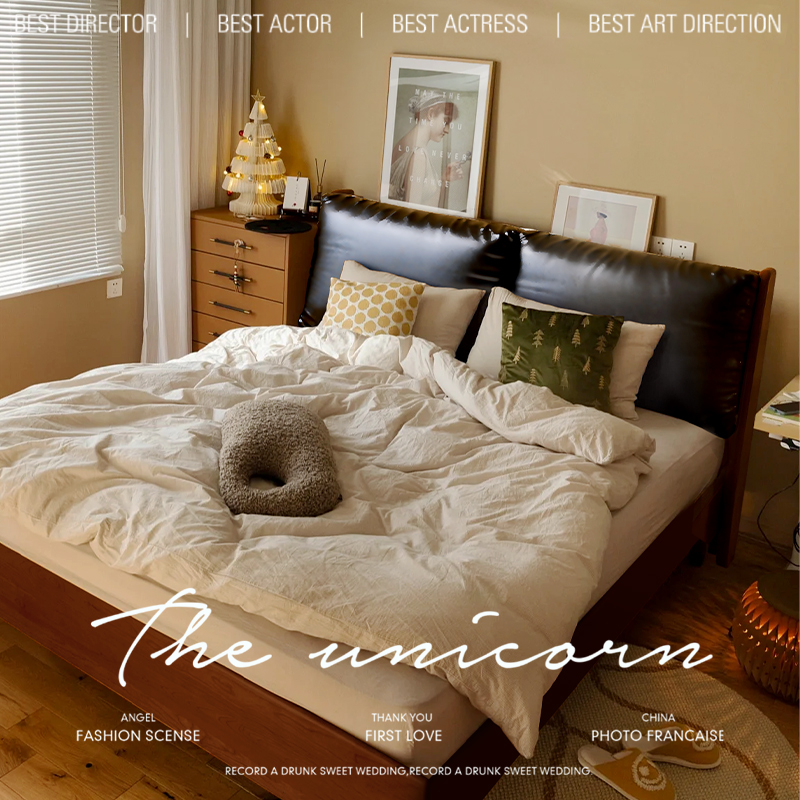 法式复古床中古风床全实木悬浮床主卧室1.51.8米软包床北欧双人床