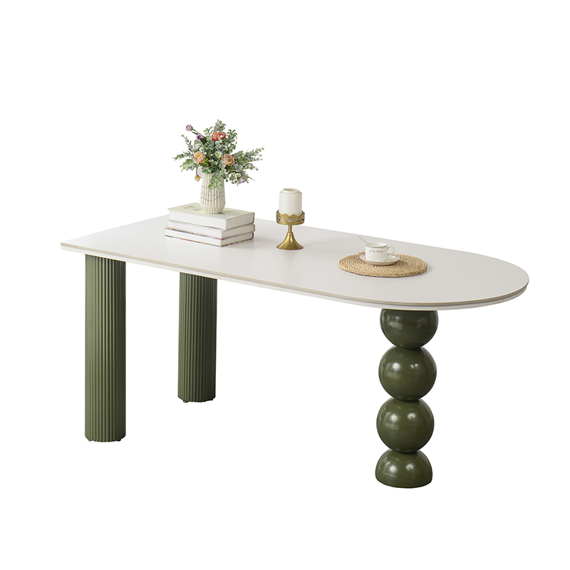 2023年新款奶油风岩板餐桌岛台一体网红法式小户型半圆靠墙饭桌子