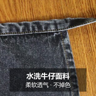 女式围裙夏季薄款半身厨房餐饮专用半截围腰工作服定制纯棉牛仔布
