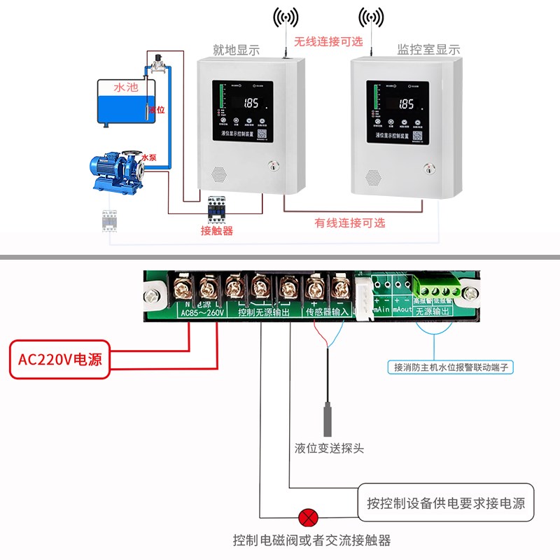 无线液位水位显示器控制器消防水池水箱电子液位计高低水位报警