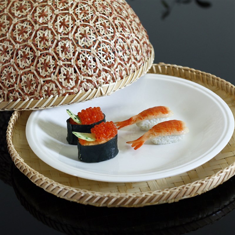 新品创意手工天然竹编点心篮子带盖收菜框水果花纹篮篓