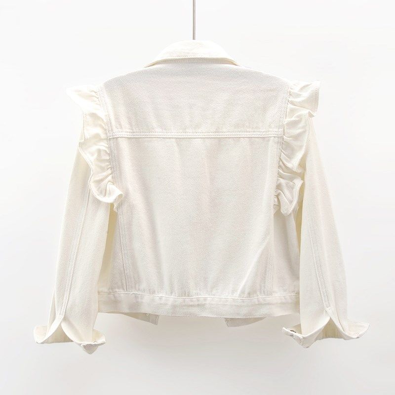 2024春季新款高级荷叶边设计感长袖牛仔外套女短款百搭上衣夹克潮