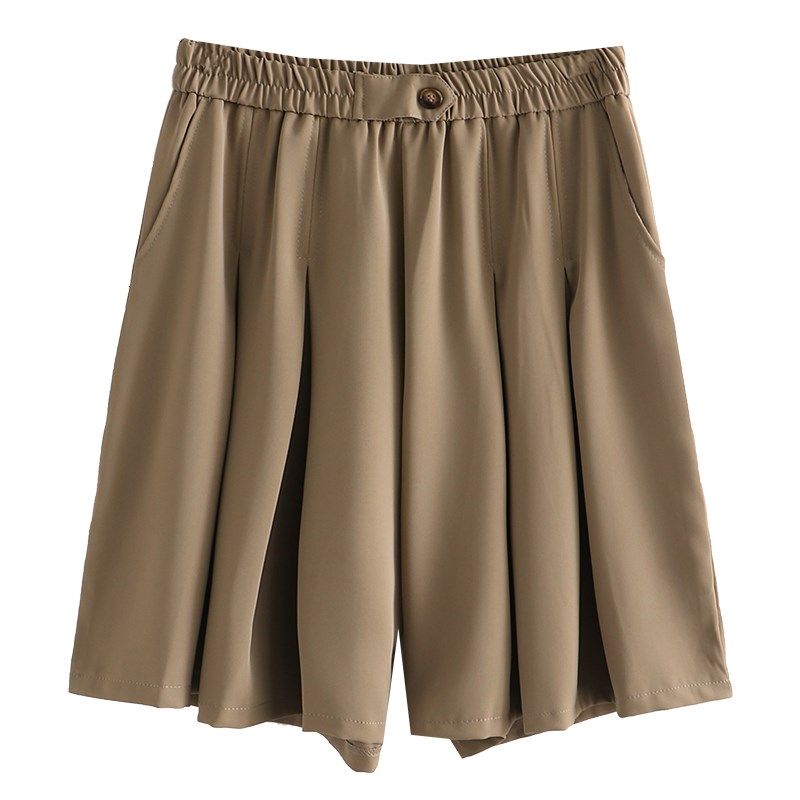 大码女装胖MM高腰显瘦阔腿百褶西装短裤2023年夏季新款A字裙裤