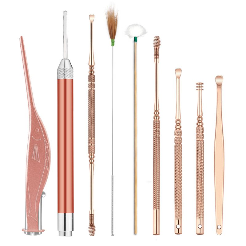 采耳专业工具不锈钢挖耳勺扣耳屎耵聍栓塞儿童带灯发光掏耳勺镊子