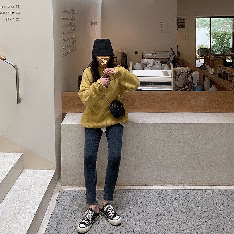 大码胖妹妹mm小脚牛仔裤女加绒直筒高腰显瘦弹力九分休闲铅笔裤子