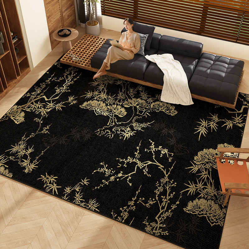 2024新款轻奢高级感黑色客厅地毯花草沙发茶几卧室加厚地垫免打理,居家布艺,地毯,淘宝优惠券,粉丝福利购,淘宝优惠卷