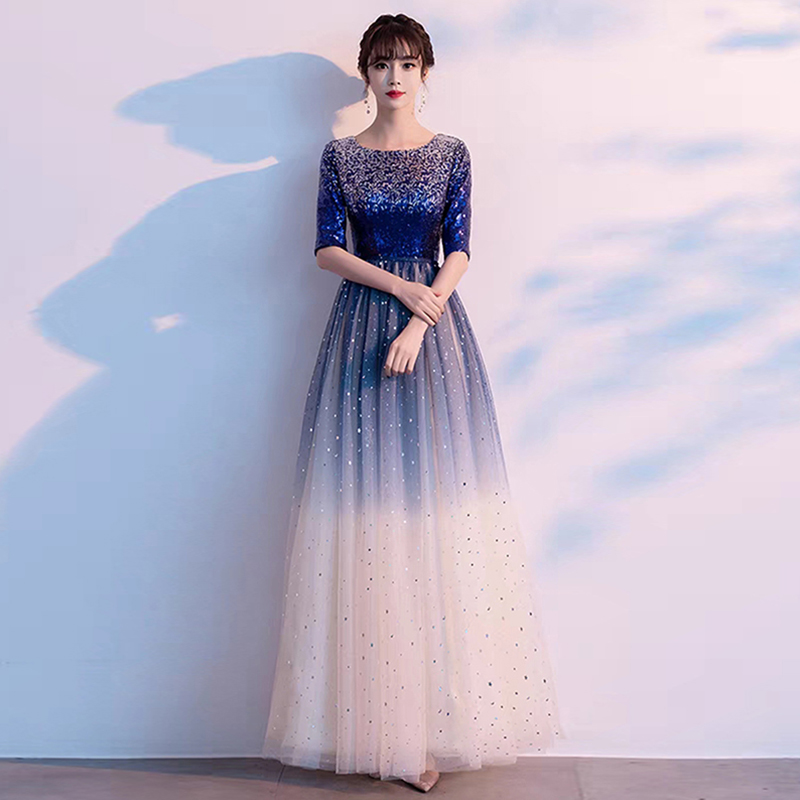 新款成人大合唱演出服装宴会订婚晚礼服女敬酒服长裙主持人表演服