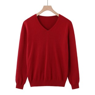 宽松针织衫 长袖 女毛衣内搭新款 打底衫 线衣 春秋薄款 纯棉线v领大码