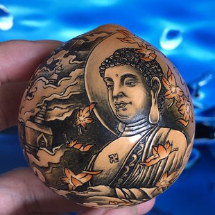 手工雕刻天然葫芦文玩收藏品把玩小摆件墨刻彩雕针刺家居工艺礼品