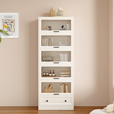 书柜家用收纳儿童防尘展示柜带玻璃门落地实木书架客厅储物柜组合