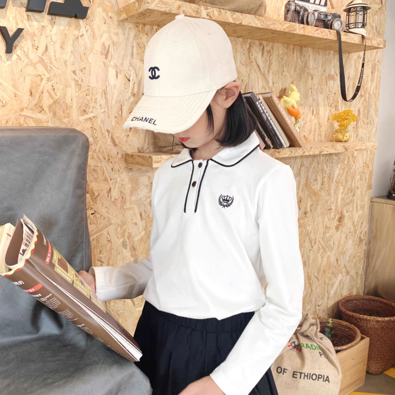 2024萌画熊新款春秋女童长袖t恤纯棉保暖儿童打底衫带有领子T白色,童装/婴儿装/亲子装,儿童POLO衫,淘宝优惠券,粉丝福利购,淘宝优惠卷