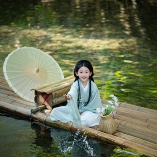 汉服女童魏晋风大袖衫亲子装仙侠气男古装古典舞清平调演出服套装