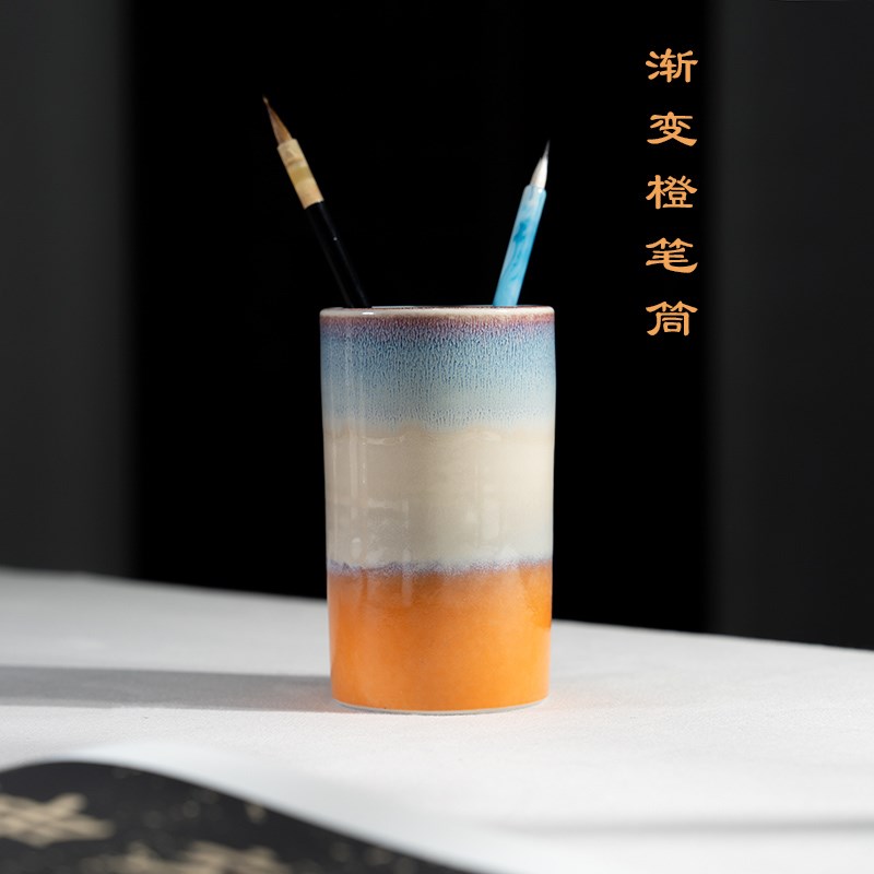 景德镇手工陶瓷毛笔筒文房书法书桌笔插轻奢高级感花瓶花插小摆件