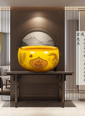 沈万三聚宝盆陶瓷摆件黄色客厅玄关财位大小底座景德镇新中式瓷器
