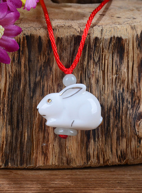 陶瓷白色蛇羊描金12十二生肖属鸡狗相吊坠项链属牛猪猴马兔鼠虎龙