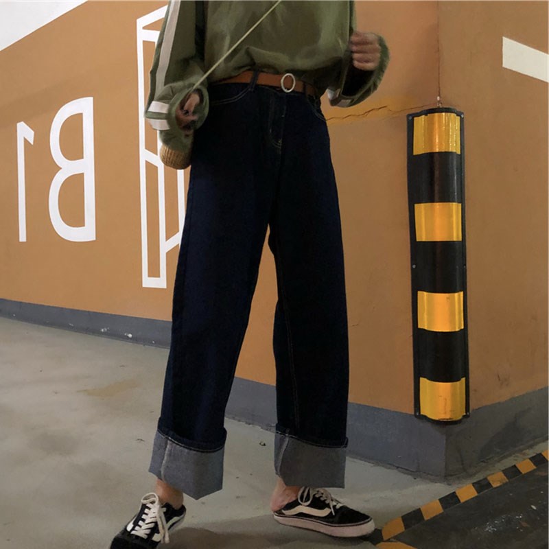 大码女装阔腿胖妹妹mm牛仔裤宽松直筒裤显瘦适合大腿粗的女生裤子
