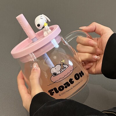 办公室吸管杯大容量玻璃杯女高颜值水杯耐高温咖啡杯泡茶杯子喝水