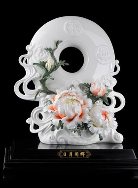 日月同辉 德化白瓷花卉手工工艺品 瓷花个性居家办公桌摆设礼品