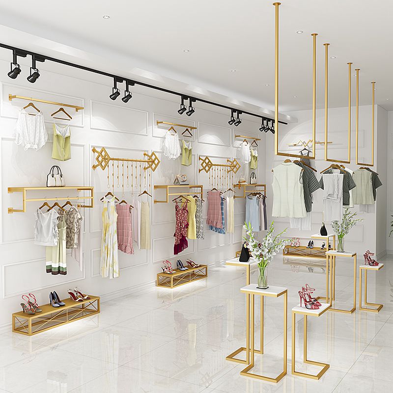 新款上墙组合架子女装店铺挂衣服展示架金色壁挂展架童装侧挂货架