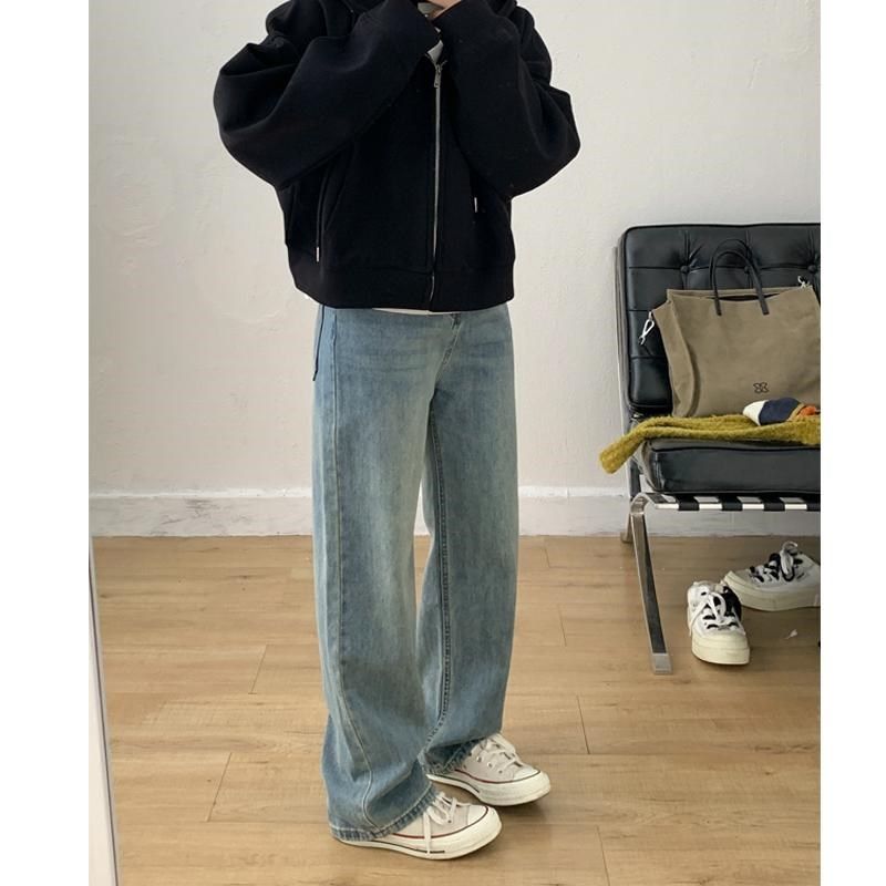 复古水洗蓝阔腿牛仔裤女春季新款胖mm梨形身材宽松显瘦窄版直筒裤,女装/女士精品,大码裤装,淘宝优惠券,粉丝福利购,淘宝优惠卷