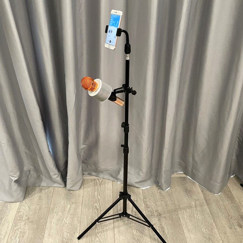 麦克风支架落地式手机直播唱歌麦架弹唱落地金属三脚架话筒支架