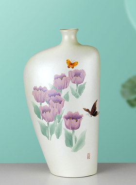 陶瓷花瓶摆件新中式家居装饰品玄关客厅电视柜博古架简约手工绘画