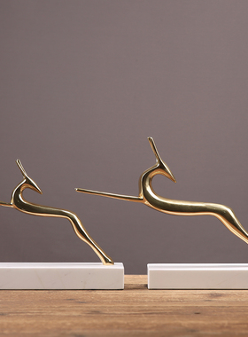 黄铜轻奢创意大理石鹿摆件家居客厅摆设样板房玄关酒柜饰品礼品