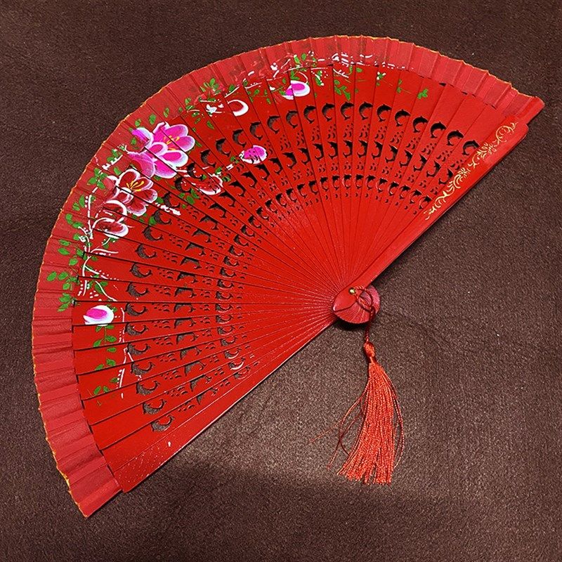 古典双面镂空木扇古典跳舞扇子咏春扇易开合折扇古装舞台表演道具