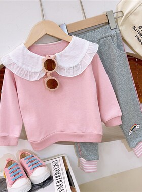 【原37.99现19.99】儿童可爱甜美时尚长袖上衣时尚舒适休闲裤套装