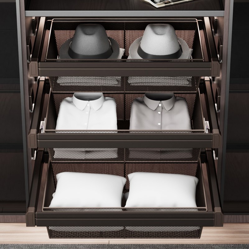 衣柜拉篮抽屉式裤架伸缩衣柜家用衣帽间抽推收纳架储物篮五金配件