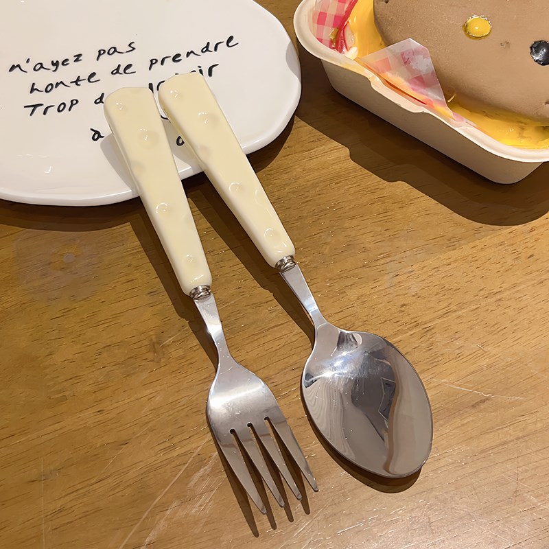 可爱奶酪叉勺不锈钢西餐牛排餐具304叉子勺子陶瓷高颜值甜品汤勺
